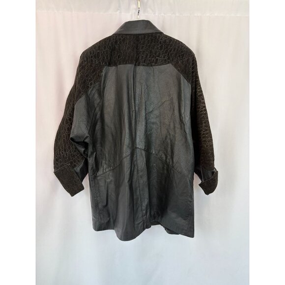 El Venado Mexico Women's Vintage Lined Black Patterned Leather Coat - Picture 3 of 7